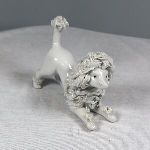 Vintage MCM Japan Spaghetti Poodle Figurine Stretching Playful White 3"